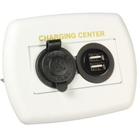 JR PRODUCTS 12V/USB CHARGING CENTER, WHITE 15085